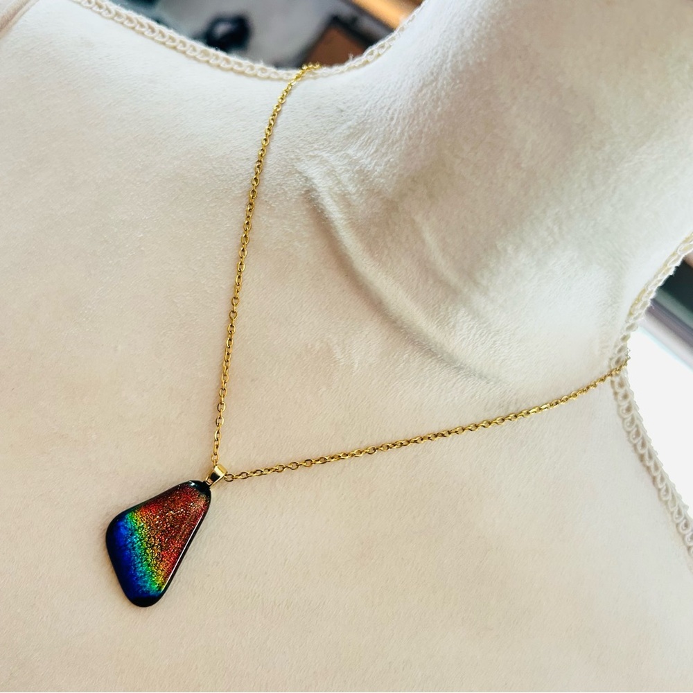 Handcrafted dichroic sparkle pendant on chain necklace